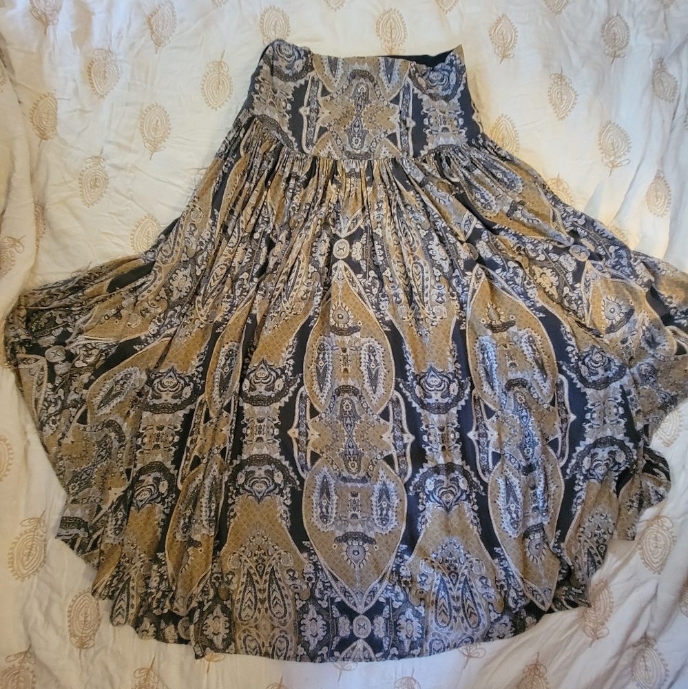 Free People Charcoal and Gold Flowy A-Line Skirt